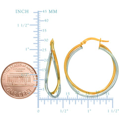 14K Yellow And White Gold Criss Cross Double Row Hoop Earrings, Diameter 30mm fine designer jewelry for men and women