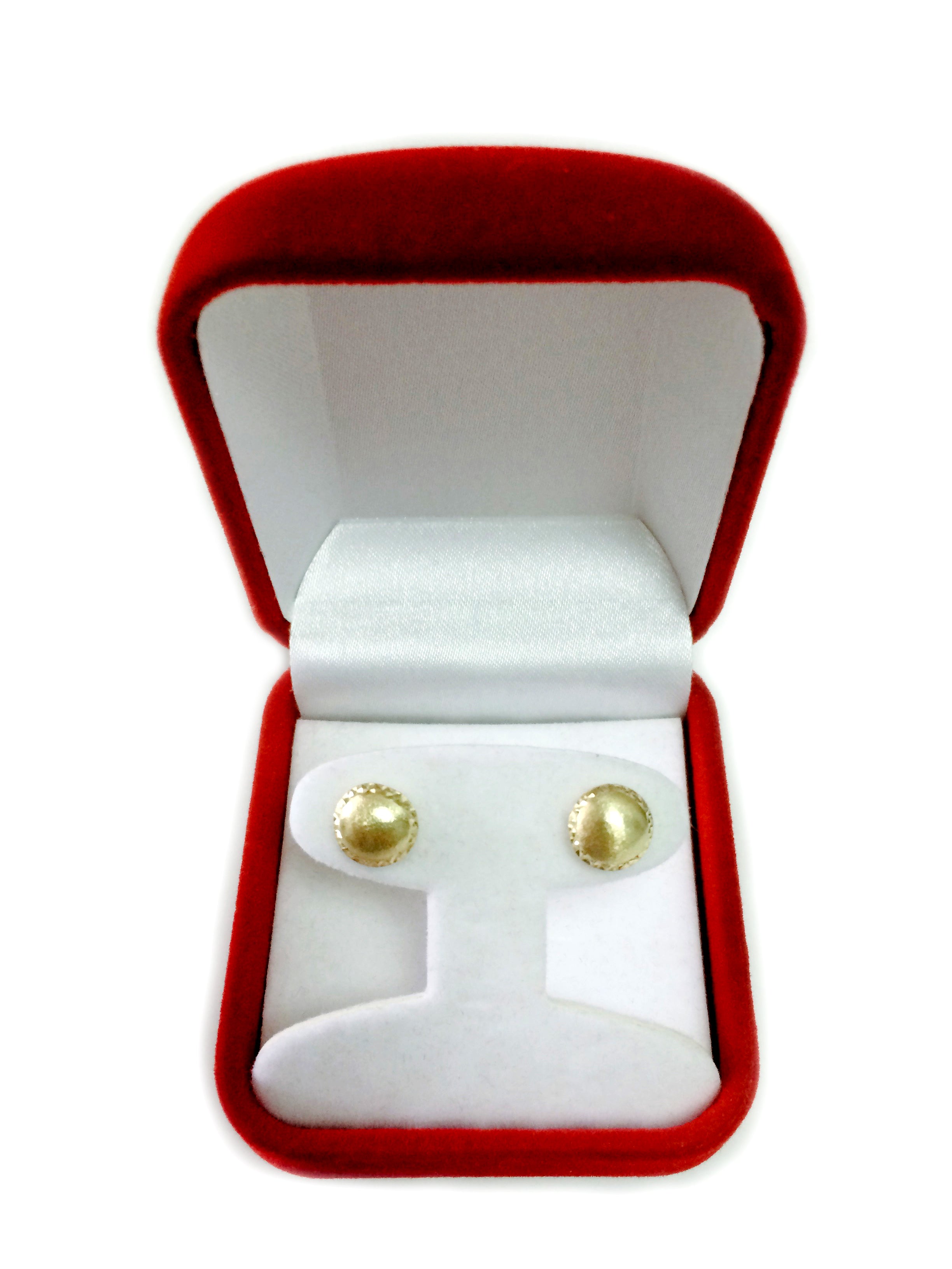 14k Yellow Gold Satin With Diamond Cut Edges Stud Earrings, 8mm fine designer jewelry for men and women