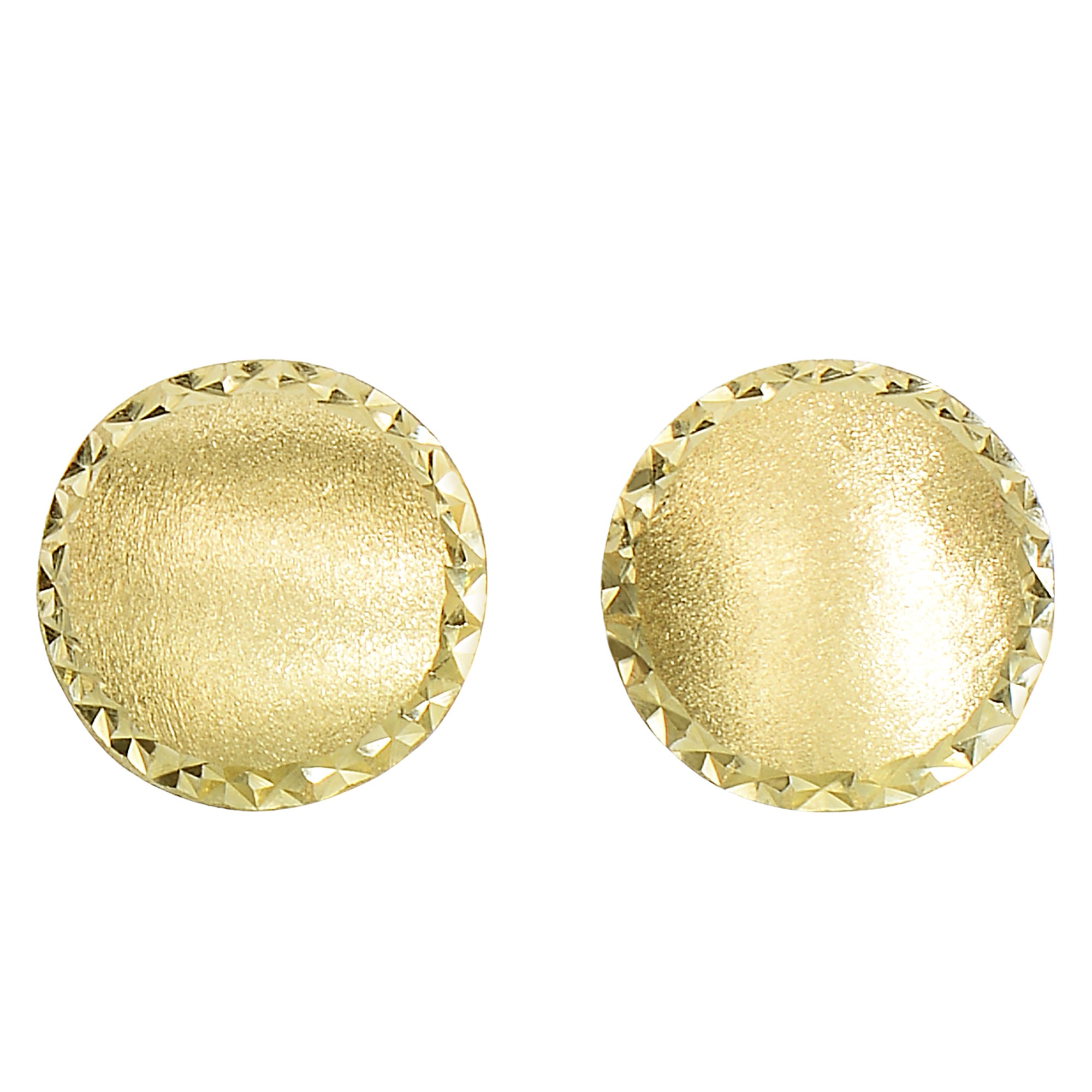 14k Yellow Gold Satin With Diamond Cut Edges Stud Earrings, 11mm