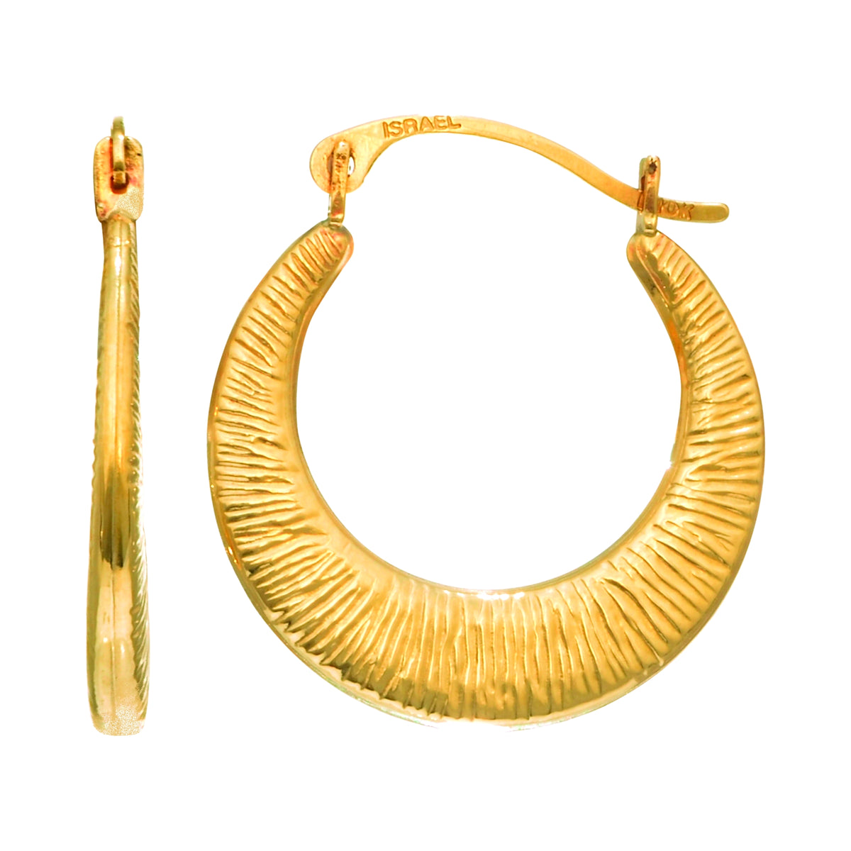14K Yellow Gold Graduated Textured Hoop Earrings, Diameter 17mm fine designer jewelry for men and women