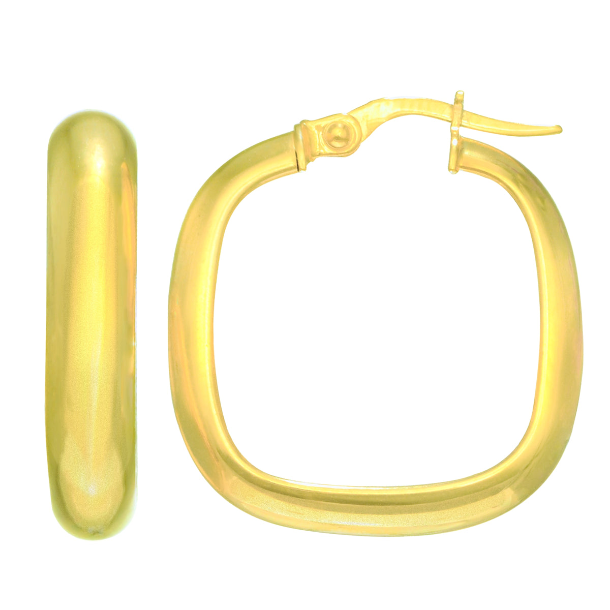 14K Yellow Gold Square Hoop Earrings, Diameter 22mm