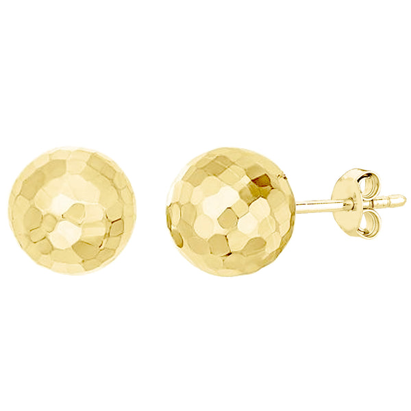 14k Gold Hammered Finish Ball Stud Earrings, 7mm