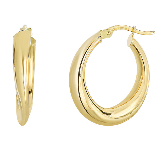 14K Yellow Gold Graduated Oval Shape Hoop Earrings