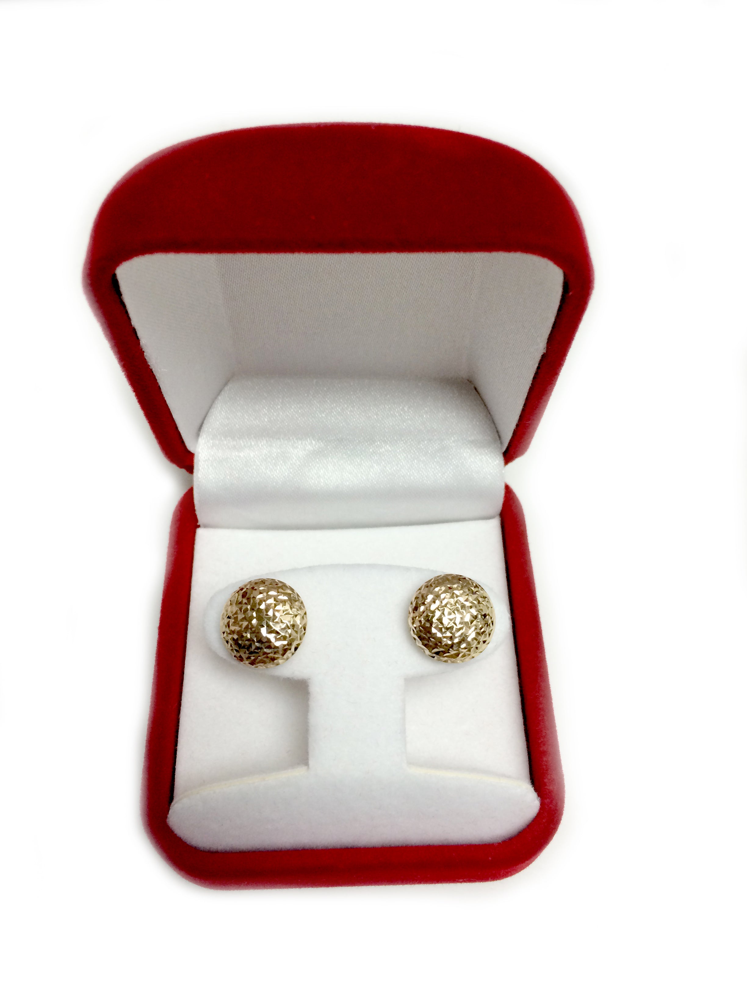 14k Yellow Gold Diamond Cut Round Puffed Stud Earrings, 11mm