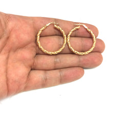 14K Yellow Gold Matt Textured Round Hoop Earrings, Diameter 30mm