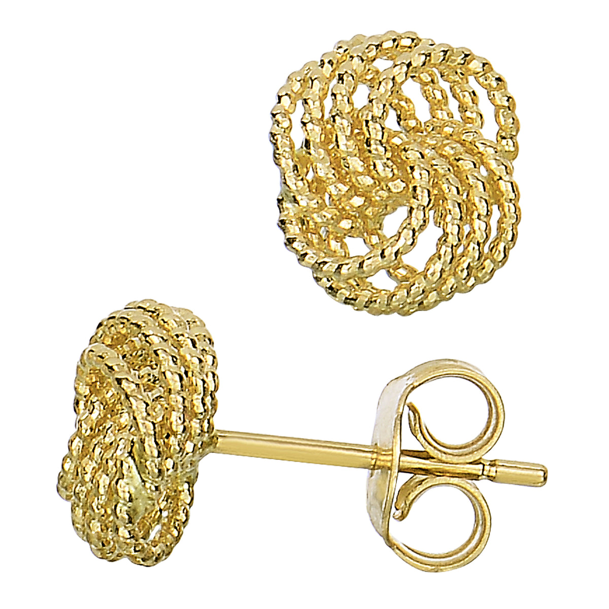 14k Yellow Gold Twisted Cable 4 Line Love Knot Type Stud Earrings, 9 x 8mm