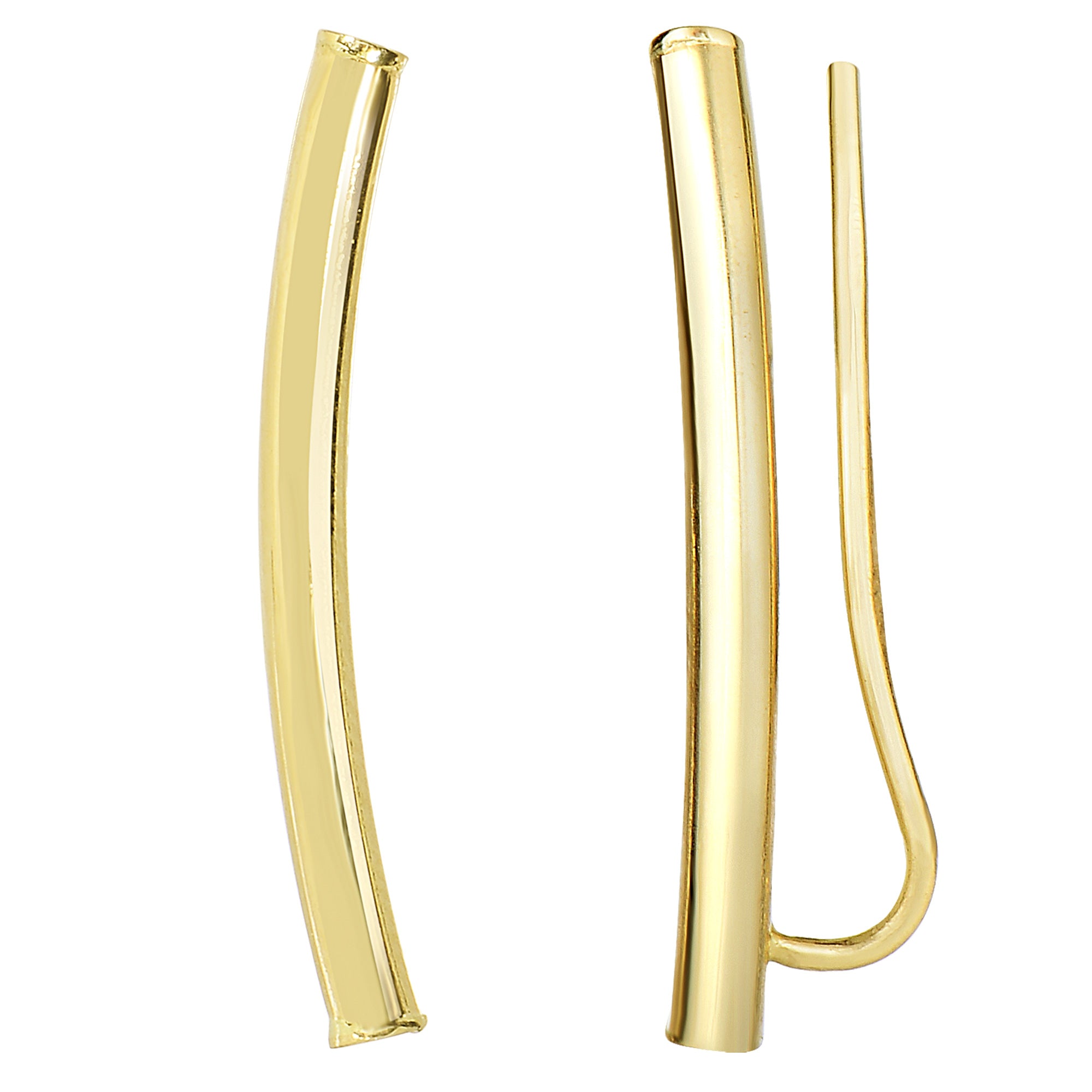 14k  Gold Shinny Round Tube Curved Climber Earrings
