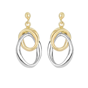 14K Yellow And White Gold Hanging Oval Earrings