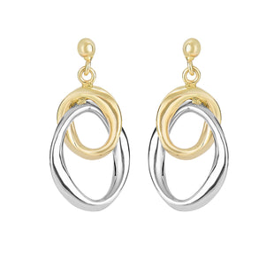 14K Yellow And White Gold Hanging Oval Earrings