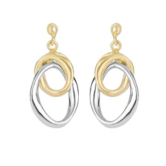 Boucles d'oreilles ovales suspendues en or jaune et blanc 14 carats, bijoux de créateurs fins pour hommes et femmes
