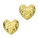 14k Gold Diamond Cut Puffy Heart Stud Earrings, 7 x 8mm