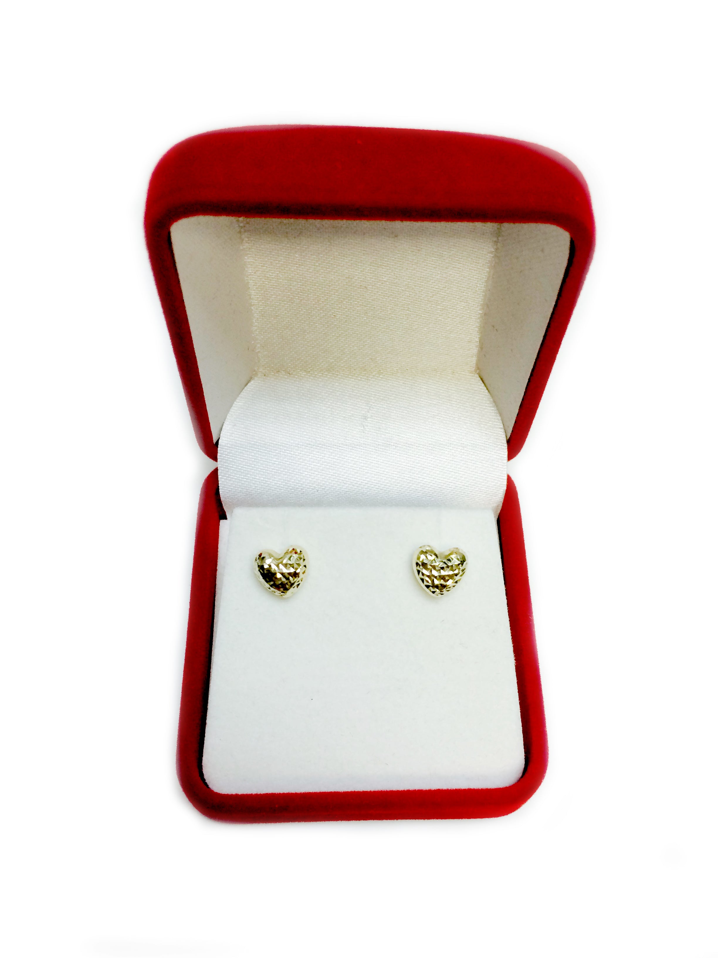 14k Gold Diamond Cut Puffy Heart Stud Earrings, 7 x 8mm