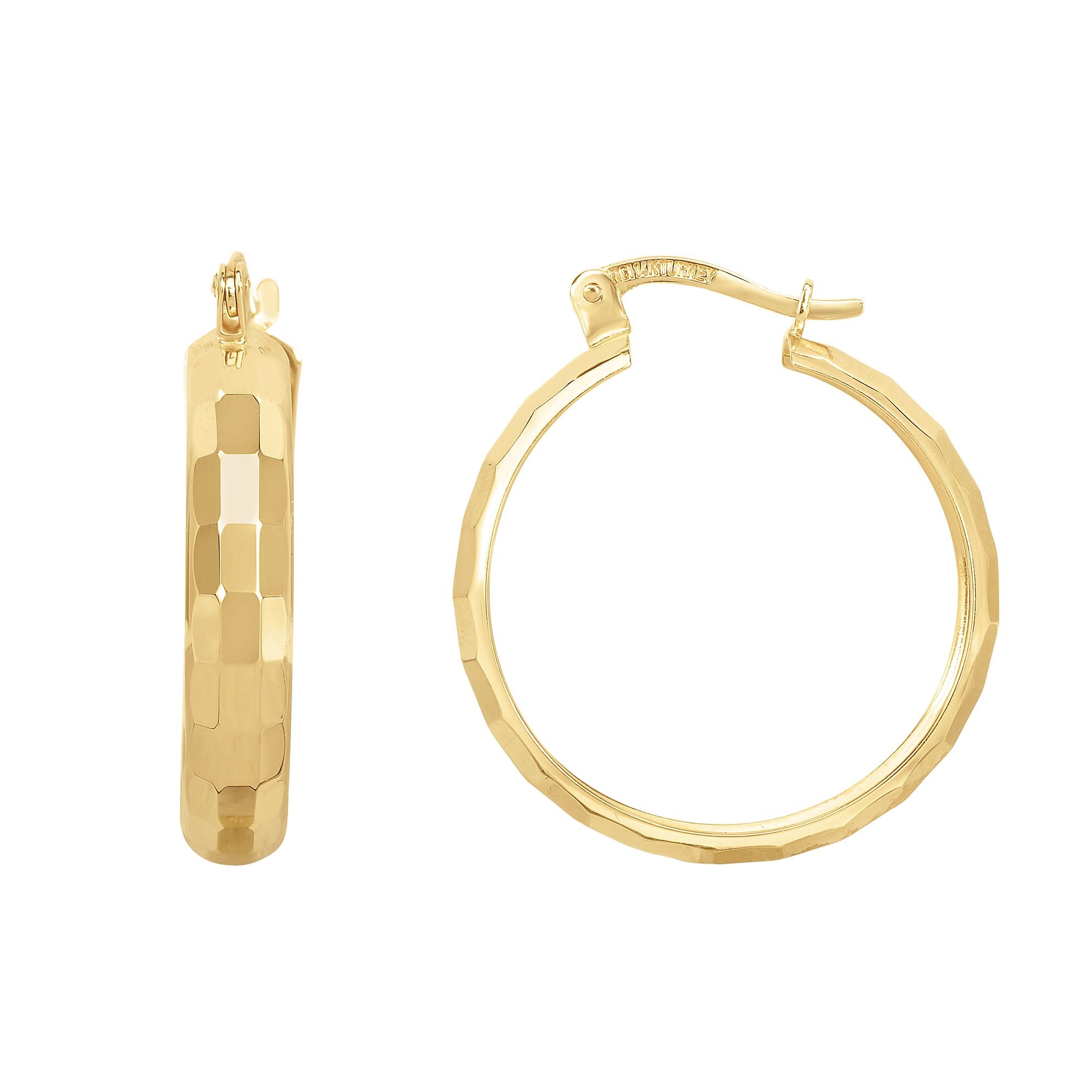 14K Gold Reflective Rectangular Hoop Earrings, Diameter 22mm
