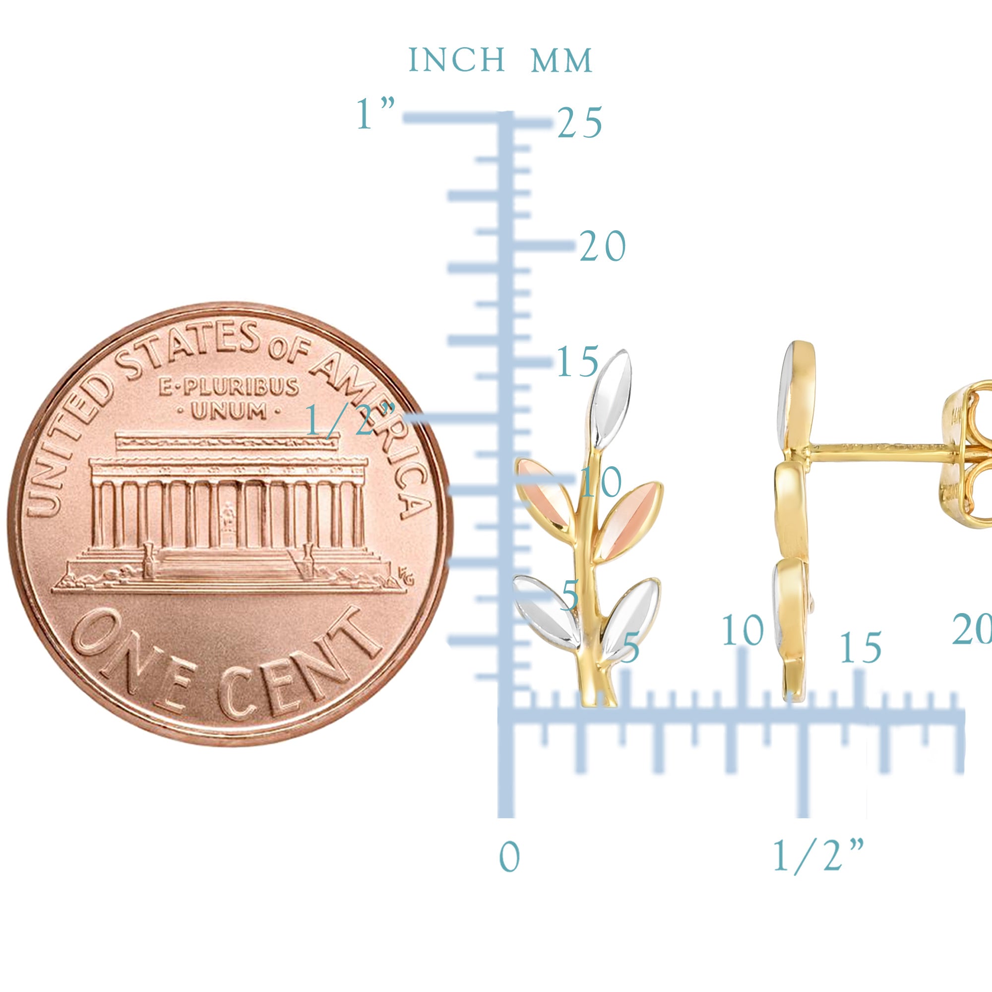 Orecchini a bottone con orecchio scalatore a foglia tricolore 14K con taglio a diamante, gioielli di design per uomini e donne