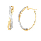 14K Yellow And White Gold Diamond Cut Two Tone Infinity Oval Hoop Earrings