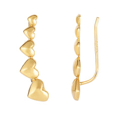 Orecchini scalatori serie cuore graduato in oro giallo 14 carati, raffinati gioielli di design per uomo e donna