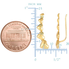 14K gult gull Graduated Heart Series Climber Earrings fine designersmykker for menn og kvinner