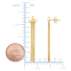 14K Yellow Gold Multi Strand Curb Chain Tassel Earrings fine designer jewelry for men and women