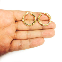 14K Yellow Gold Byzantine Fancy Hoop Earrings, Diameter 20mm