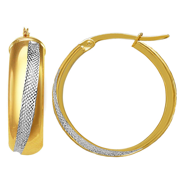 14K 2 Tone Gold Round Tube Hoop Earrings, Diameter 20mm