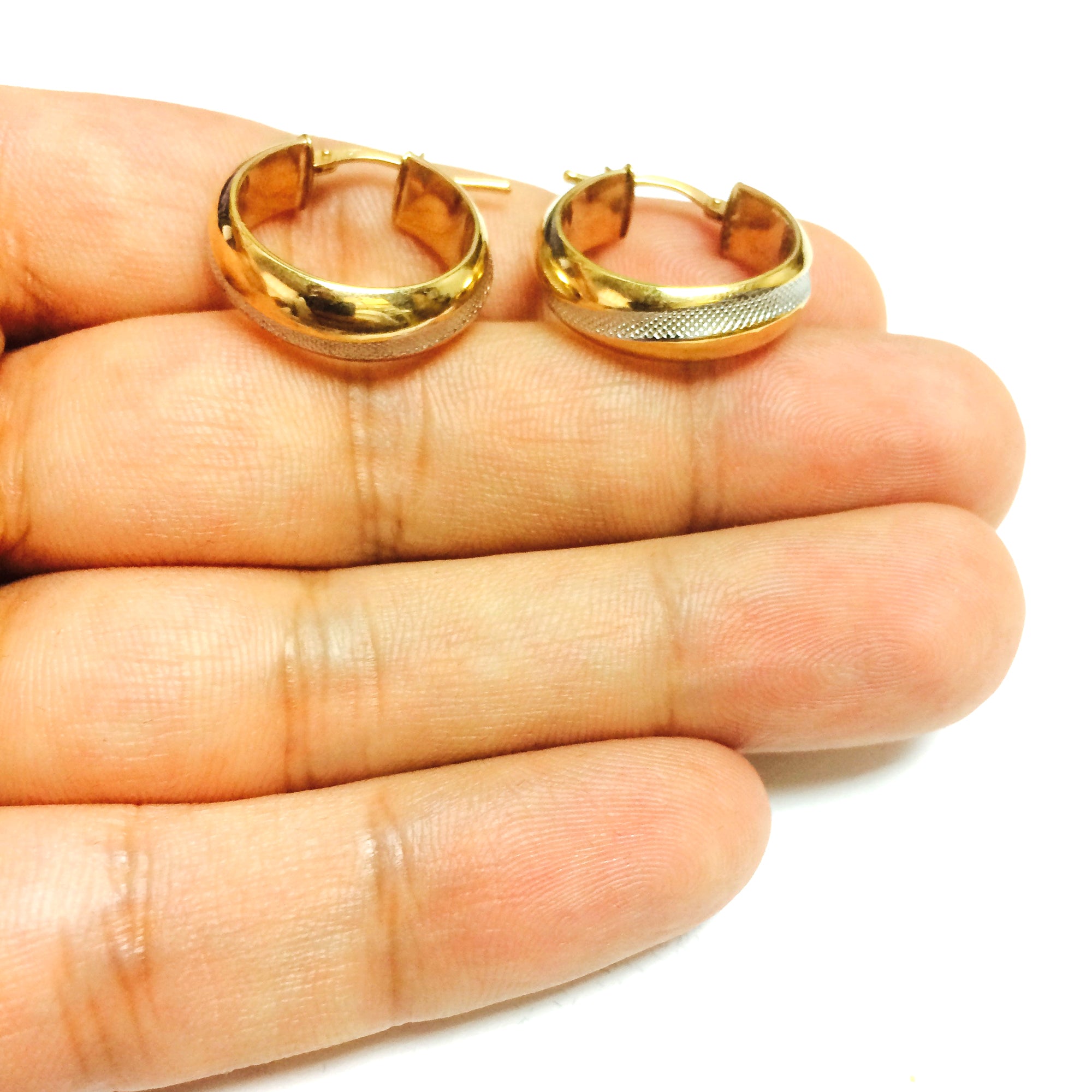 14K 2 Tone Gold Round Tube Hoop Earrings, Diameter 20mm fine designer jewelry for men and women