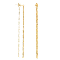 14K Yellow Gold Diamond Cut Bead Chain Front And Back Style Drop Earrings fine designer jewelry for men and women