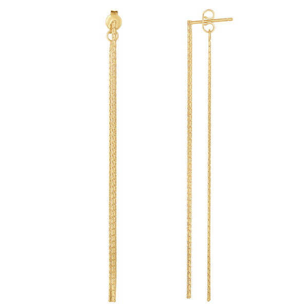 14K Yellow Gold Diamond Cut Multi Stranded Chain Front And Back Style Drop Earrings
