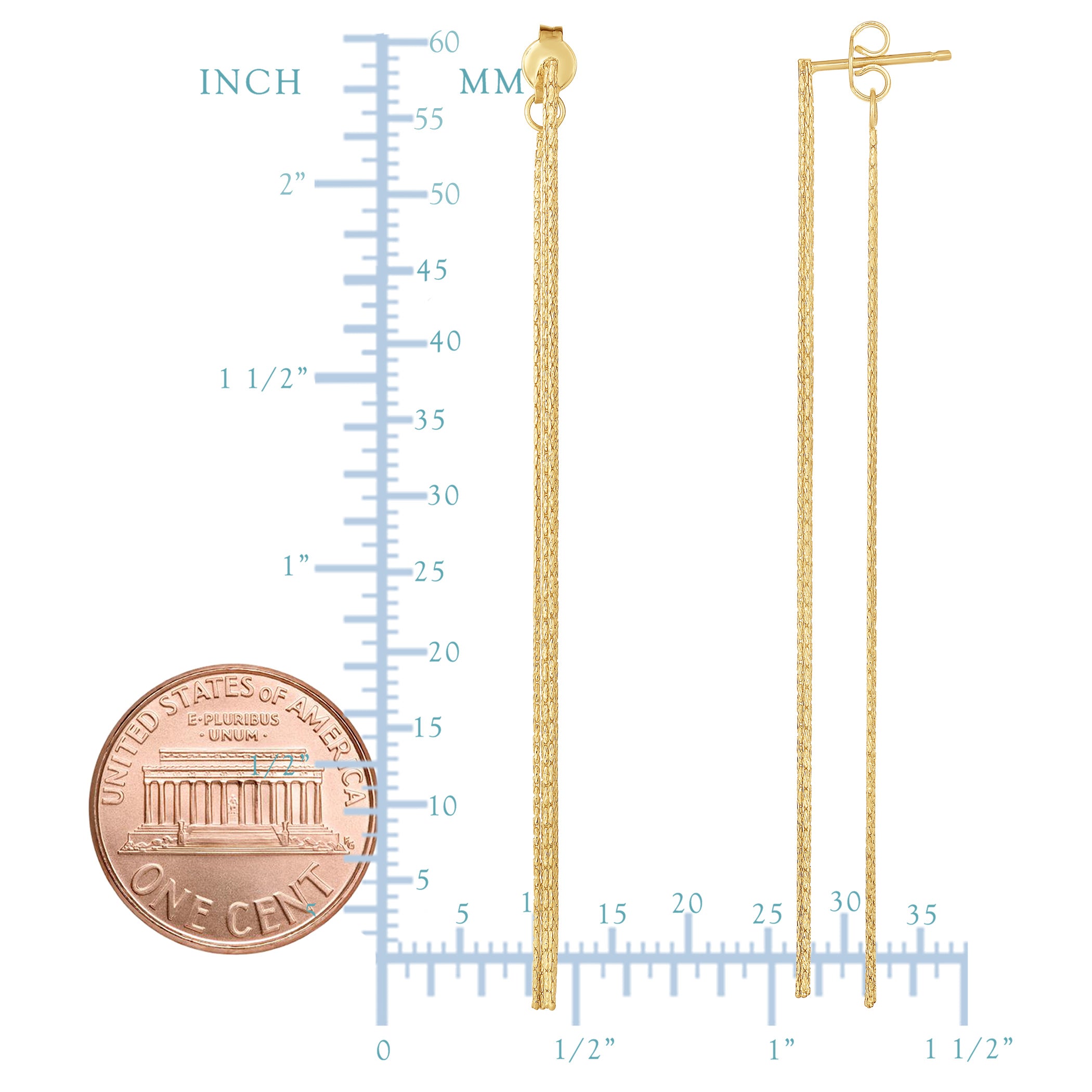 14K Yellow Gold Diamond Cut Multi Stranded Chain Front And Back Style Drop Earrings fine designer jewelry for men and women