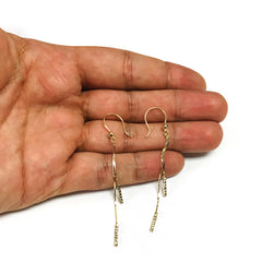 14K Yellow Gold Diamond Cut Tube Cylinders On Chain Drop Earrings