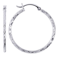 14K White Gold Diamond Cut Round Hoop Earrings fine designer jewelry for men and women
