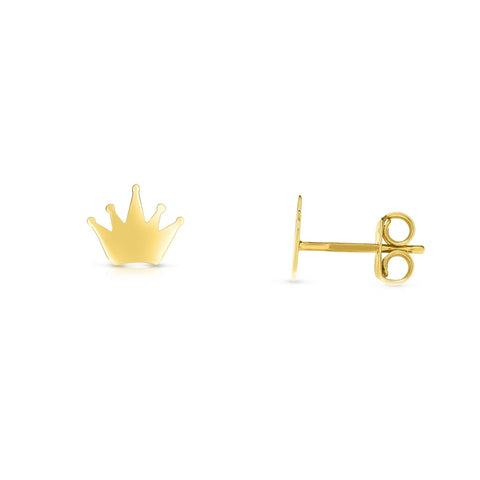 14k Yellow Gold Crown Stud Earrings