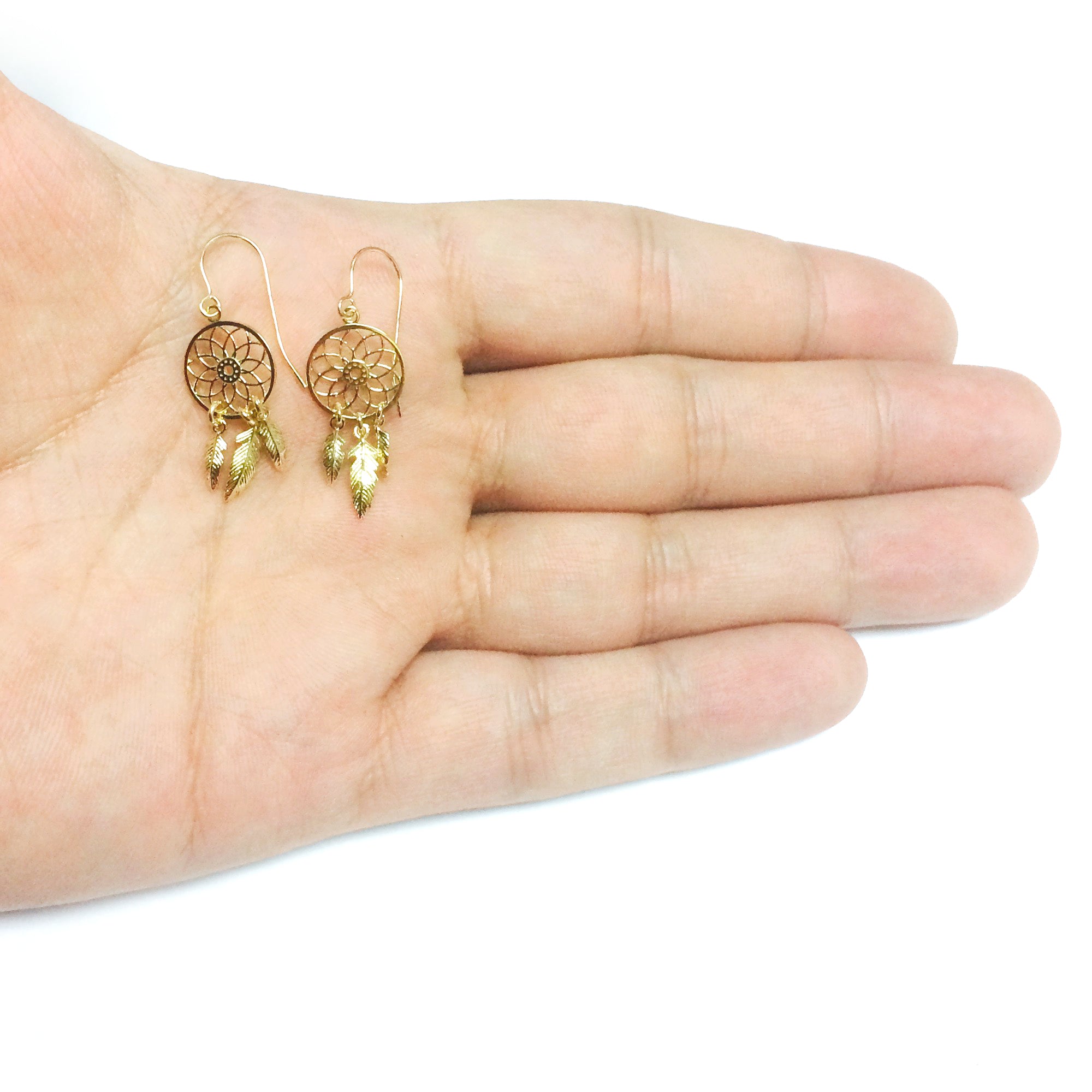 Boucles d'oreilles lustre attrape-rêves en or jaune 14 carats, bijoux de créateur fins pour hommes et femmes