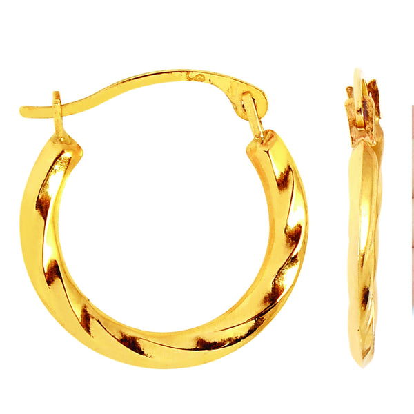 14k Yellow Gold Swirl Round Hoop Earrings, Diameter 12mm