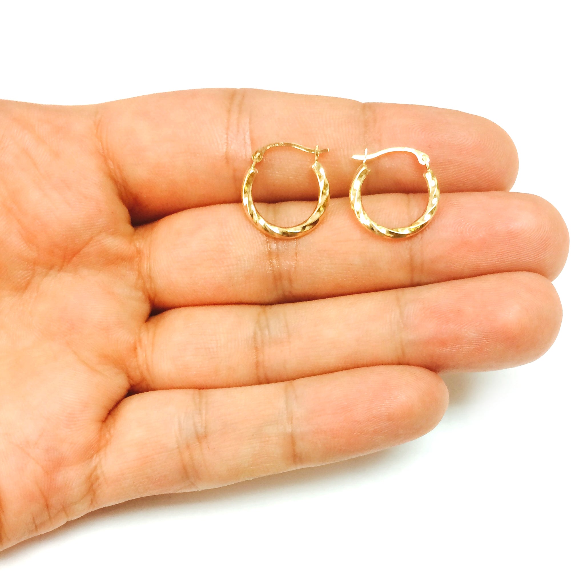Boucles d'oreilles créoles torsadées en or jaune 10 carats, diamètre 15 mm, bijoux de créateur fins pour hommes et femmes