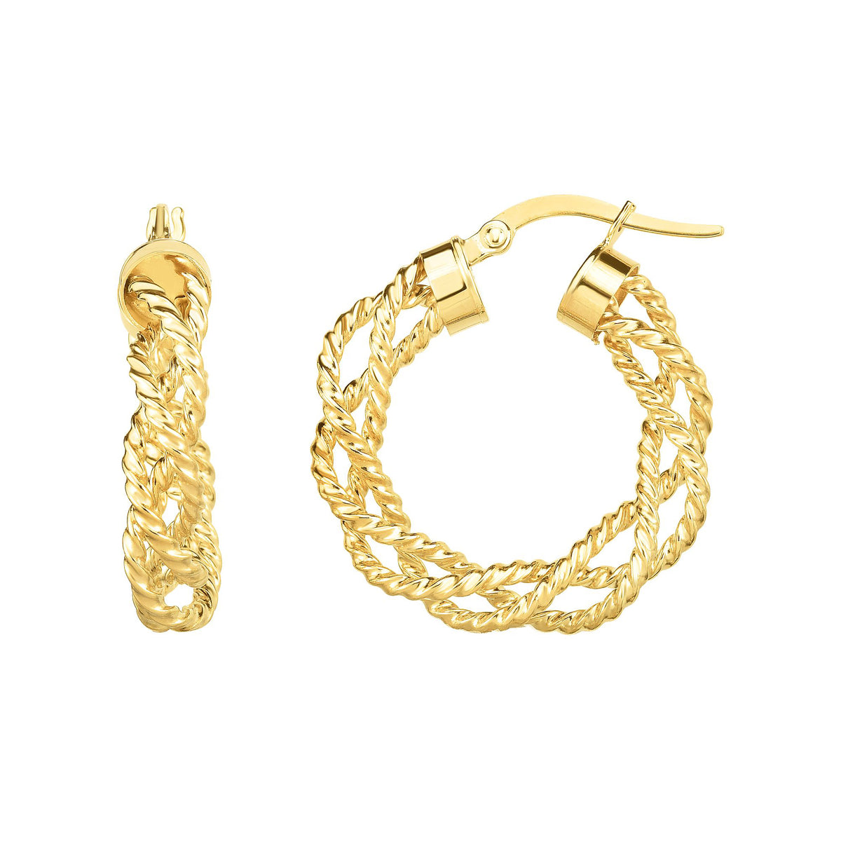 14K Gold Twisted Hoop Earring, Diameter 22mm