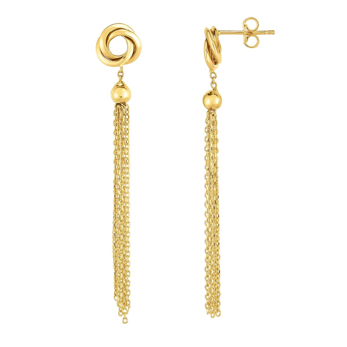 14K Gold Yellow Love Knot Tassel Earrings fine designer jewelry for men and women