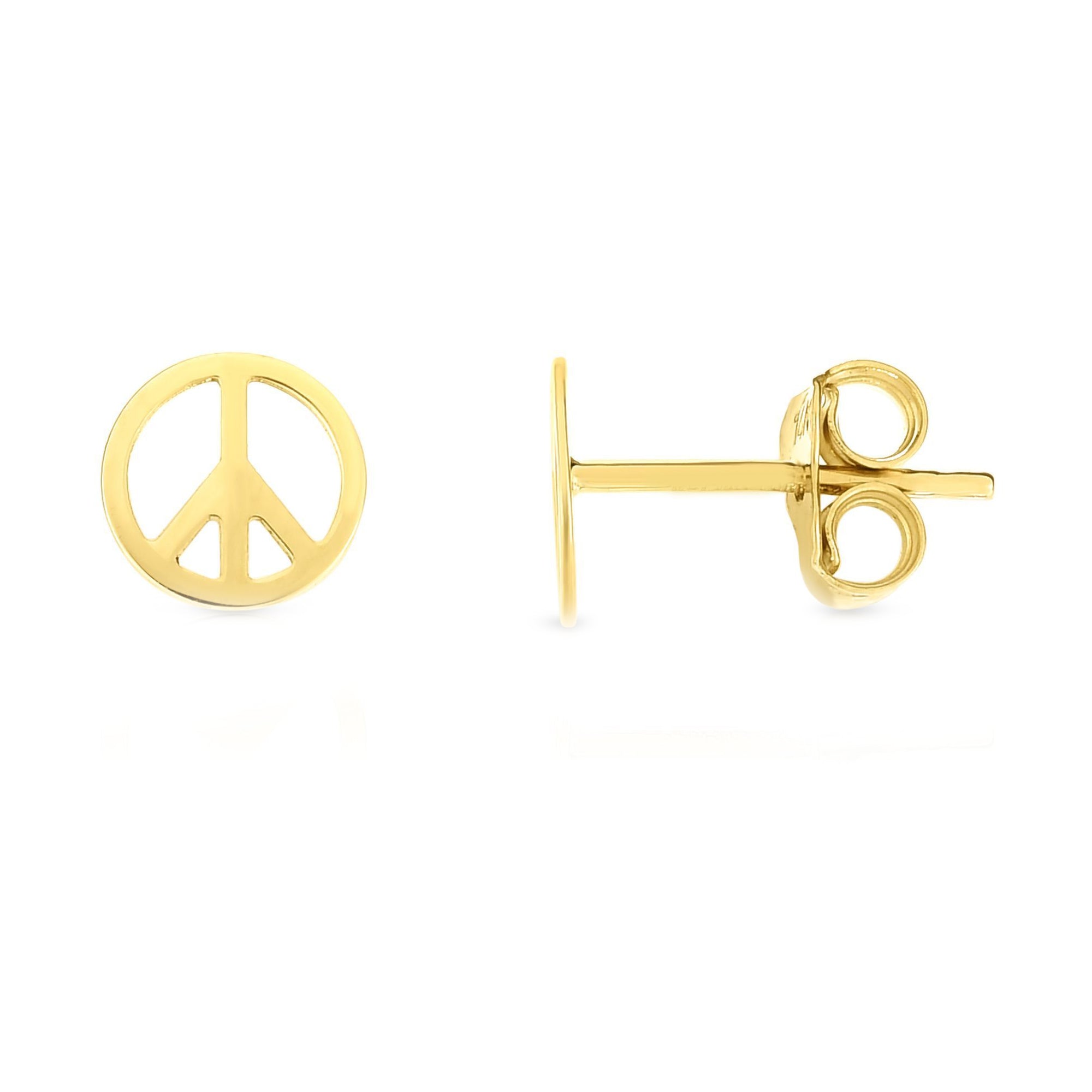 Orecchini a bottone con segno di pace in oro giallo 14k, gioielli di design per uomini e donne