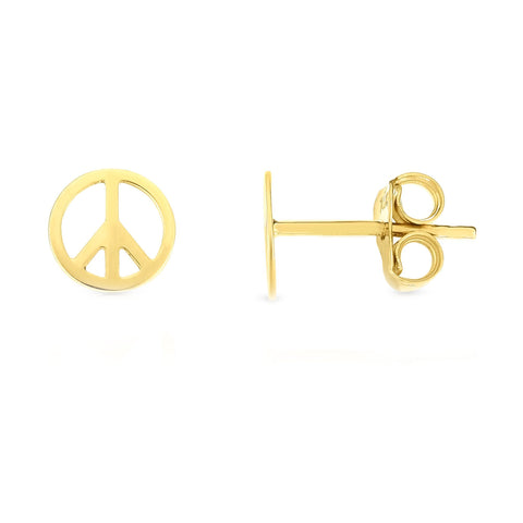 14k Yellow Gold Peace Sign Stud Earrings
