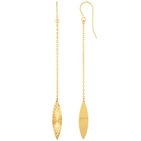 14K Yellow Gold Diamond Cut Marquise Disc Drop Earrings