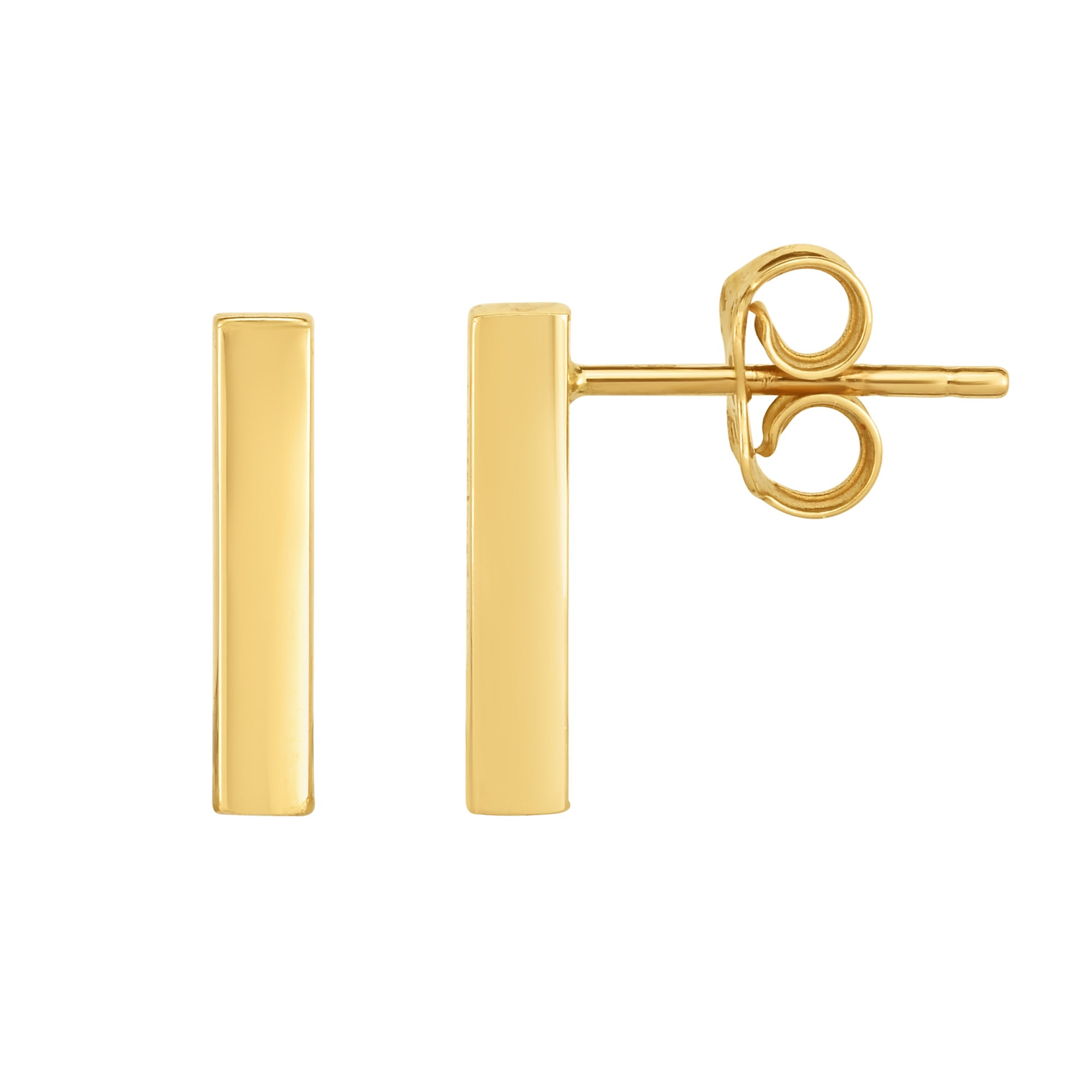 14K Gold Yellow Bar Square Tube Style Stud Earrings