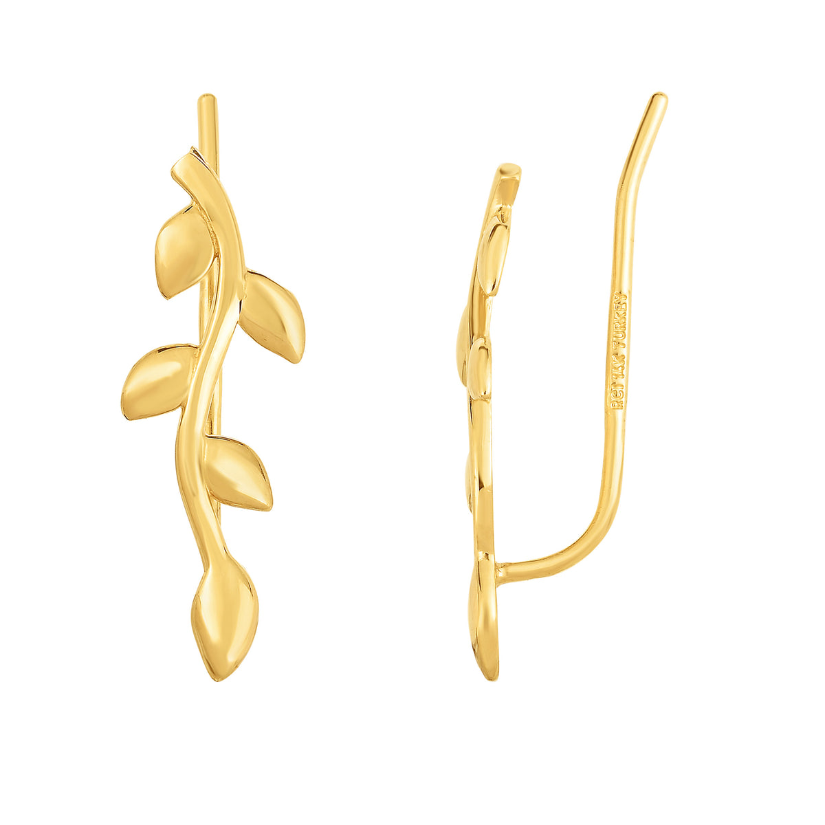 14K Yellow Gold Olive Tree Branch Climber Earrings fine designer jewelry for men and women