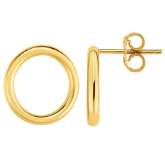 Boucles d'oreilles à tige en or jaune 14 carats, style O, cercle ouvert, bijoux de créateur fins pour hommes et femmes