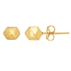 14K Gold Yellow Multi Pyramid And Hexagon Combo Design Stud Earrings