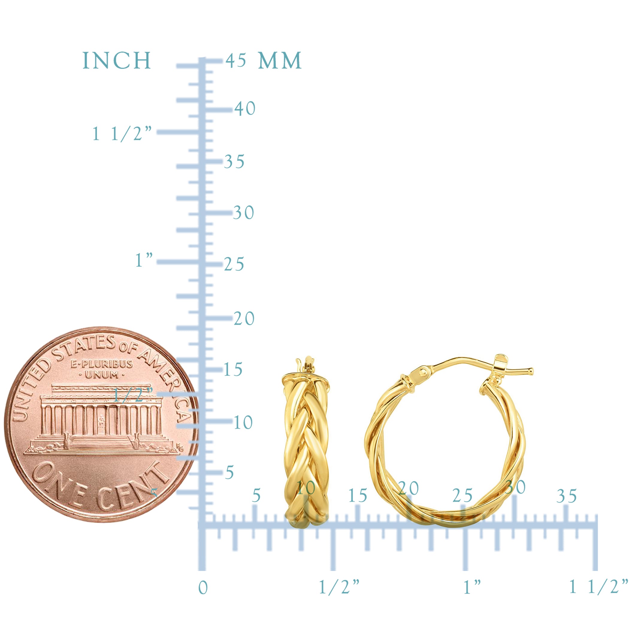 14K Gold Yellow Finish Hoop Fancy Earrings, Diameter 15mm