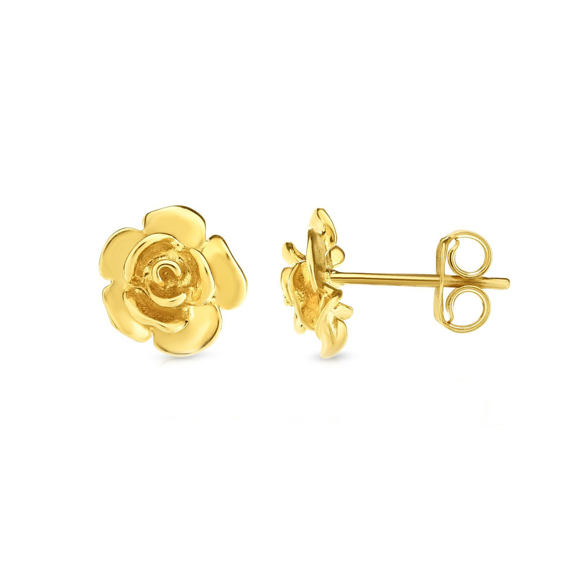 14k Yellow Gold Rose Bud Stud Earrings