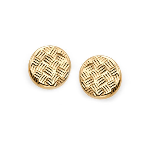 14k Yellow Diamond Cut Gold Round Stud Earrings