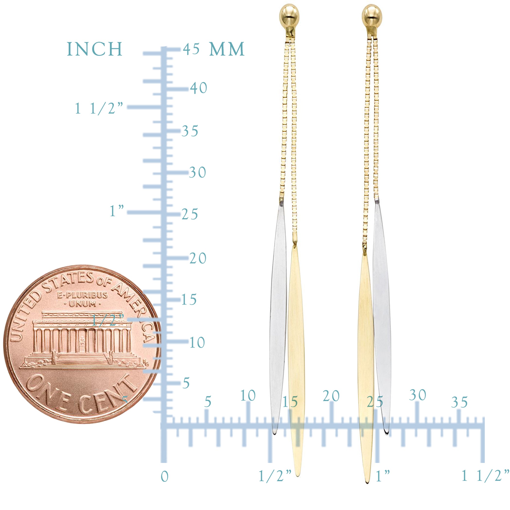 14K gult og hvitt gull hengende Tear Drop øredobber fine designersmykker for menn og kvinner