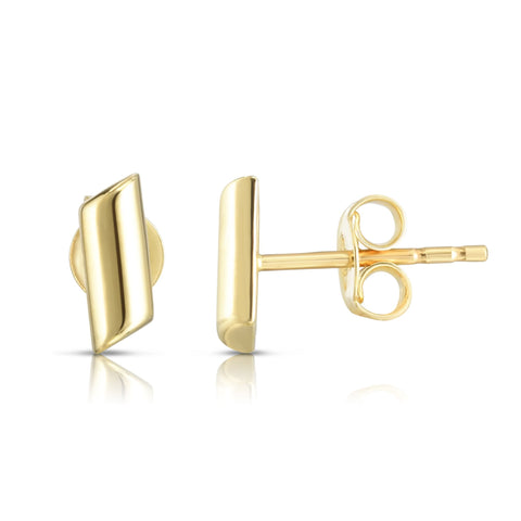 14k Yellow Gold Curved Bar Stud Earrings