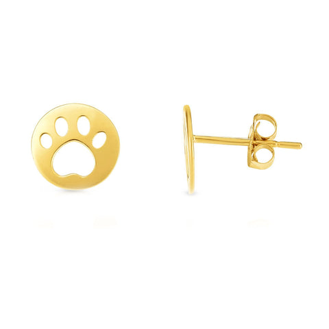 14k Yellow Gold Cat Pow Stud Earrings