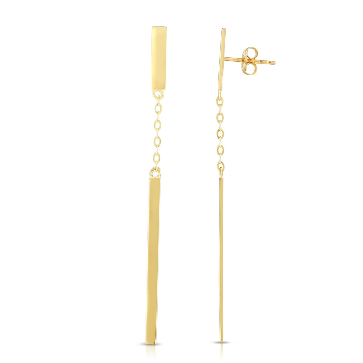 14K Yellow Gold Hanging Bar Drop Earrings fine designer jewelry for men and women